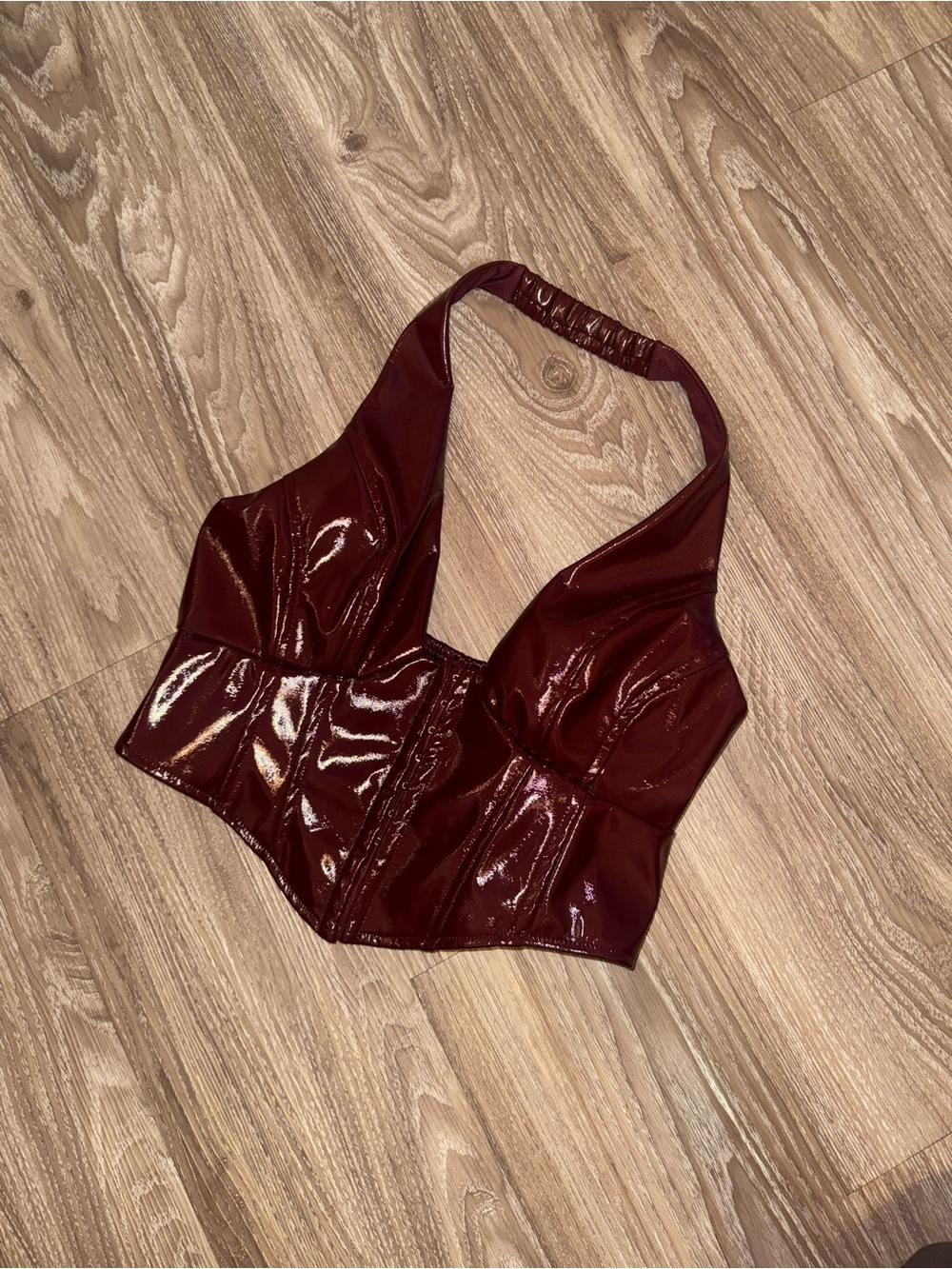 Windsor Burgundy Patent Halter Crop Top